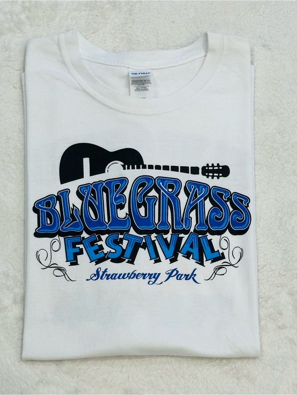 Vintage Strawberry Park Bluegrass Festival T Shirt White XL Guitar Y2K 2 Sided